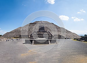 Frontal view of The Sun Pyramid at Teotihuacan Ruins - Mexico City, Mexico
