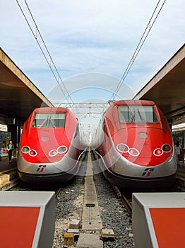 Two multiple electric units of Frecciarossa HST in Roma.