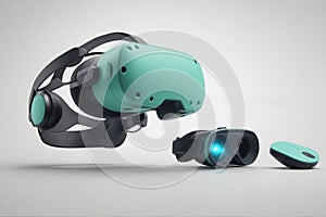 Frontal view of virtual reality VR headset, isolated on white background