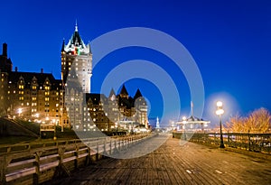 Frontenac Castle and Dufferin Terrace at night - Quebec City, Canada photo