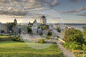 Frontenac Castle in Old Quebec City in the beautiful sunrise light