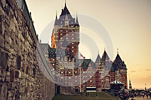 Frontenac Castle in Old Quebec City in the beautiful sunrise light