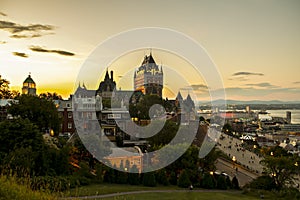 Frontenac Castle in Old Quebec City in the beautiful sunrise light