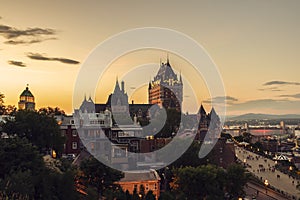 Frontenac Castle in Old Quebec City in the beautiful sunrise light