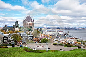 Frontenac Castle in Old Quebec City in Fall Season, Quebec, Canada photo