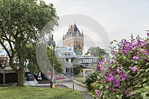 Frontenac Castle in Old Quebec City hotels and architecture concept