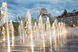 Frontenac Castle in Old Quebec City with water on the bottom