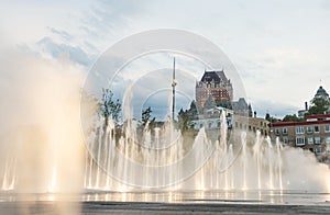 Frontenac Castle in Old Quebec City with water on the bottom