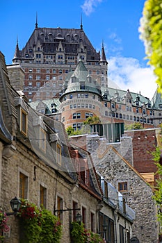 Frontenac Castle sitting on the top of the streets of Old Quebec, Canada