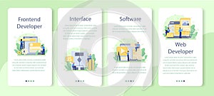 Frontend developer mobile application banner set. Website interface
