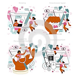 Frontend development concept set. Website interface design improvement