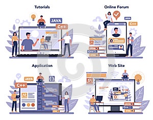 Frontend development online service or platform set. Website