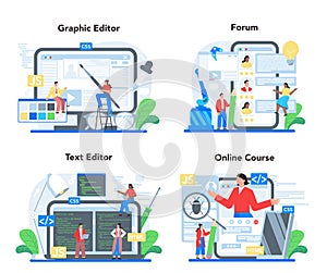 Frontend development online service or platform set. Website interface
