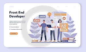 Frontend development web banner or landing page. Website