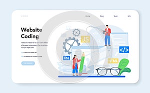 Frontend development web banner or landing page. Website interface