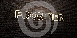FRONTIER -Realistic Neon Sign on Brick Wall background - 3D rendered royalty free stock image