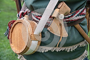 Frontier soldier of the American Revolution carrying his tools of the trade