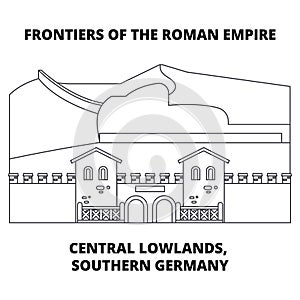 Frontiers Of The Roman Empire, Central Lowlands, Northern England line icon concept. Frontiers Of The Roman Empire