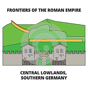 Frontiers Of The Roman Empire, Central Lowlands, Northern England line icon concept. Frontiers Of The Roman Empire