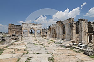 Frontinus Gate and Street in Hierapolis Ancient City, Turkey