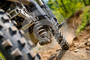 frontwheel suspension system detail while going over an obstacle