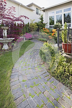 Frontyard Cement Stone Paver Path Vertical photo