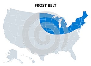 Frost Belt of the United States, region in the northeast, political map