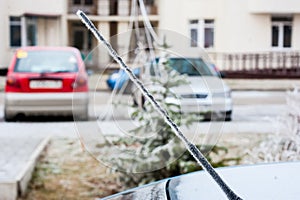 Frost on car antenna