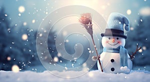 Cold christmas year blue new snowfall snow seasonal background celebration white winter snowman holiday