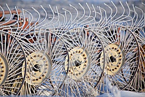 Frost covered hay tines