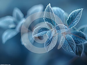 Frost-covered leaves on a brisk winter morning