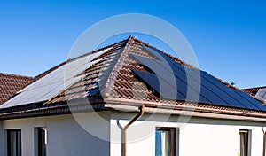 Frost covering solar panels on sunny day