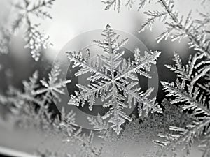 Frost crystals forming abstract pattern on window - AI generated