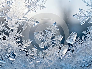 Frost crystals forming abstract pattern on window - AI generated