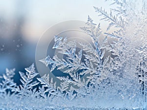 Frost crystals forming abstract pattern on window - AI generated