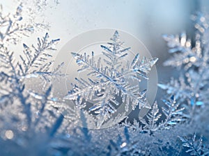 Frost crystals forming abstract pattern on window - AI generated