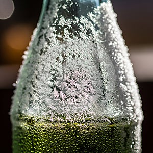 The frost forms intricate snowflake like patterns highlighting the cold