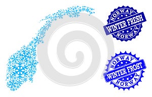 Frost Map of Norway and Winter Fresh and Frost Grunge Stamps