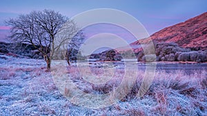 Frost morning at Loch Awe in Scottish Highlands