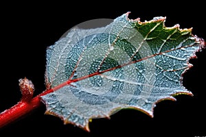 frost outlining edges of a holly leaf