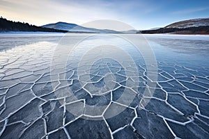 frost pattern forming on a frozen tundra lake