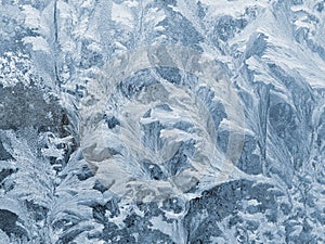 Frost pattern, ice flowers on window glass