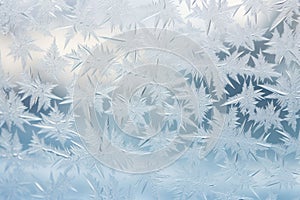 A frost pattern on a windowpane. Ice crystals or cold winter background. Generative AI