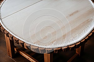 Frost pattern on a wooden table
