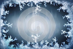 Frost patterns frame a blue gradient, creating an ethereal icy design