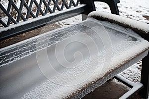 Frost patterns on a park bench