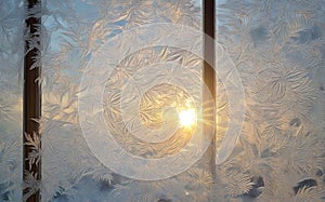 Frost patterns on a window. Generative AI