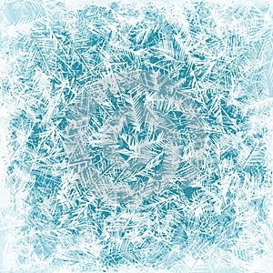 Frost texture. Frozen glass surfaces blue ice sheet with white marks, frosty crystal winter pattern, transparent water photo