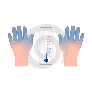 Frostbite hands and thermometer icon vector