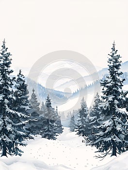 Frostbitten Wonderland: A Realistic Cartoon Landscape of Snowy T